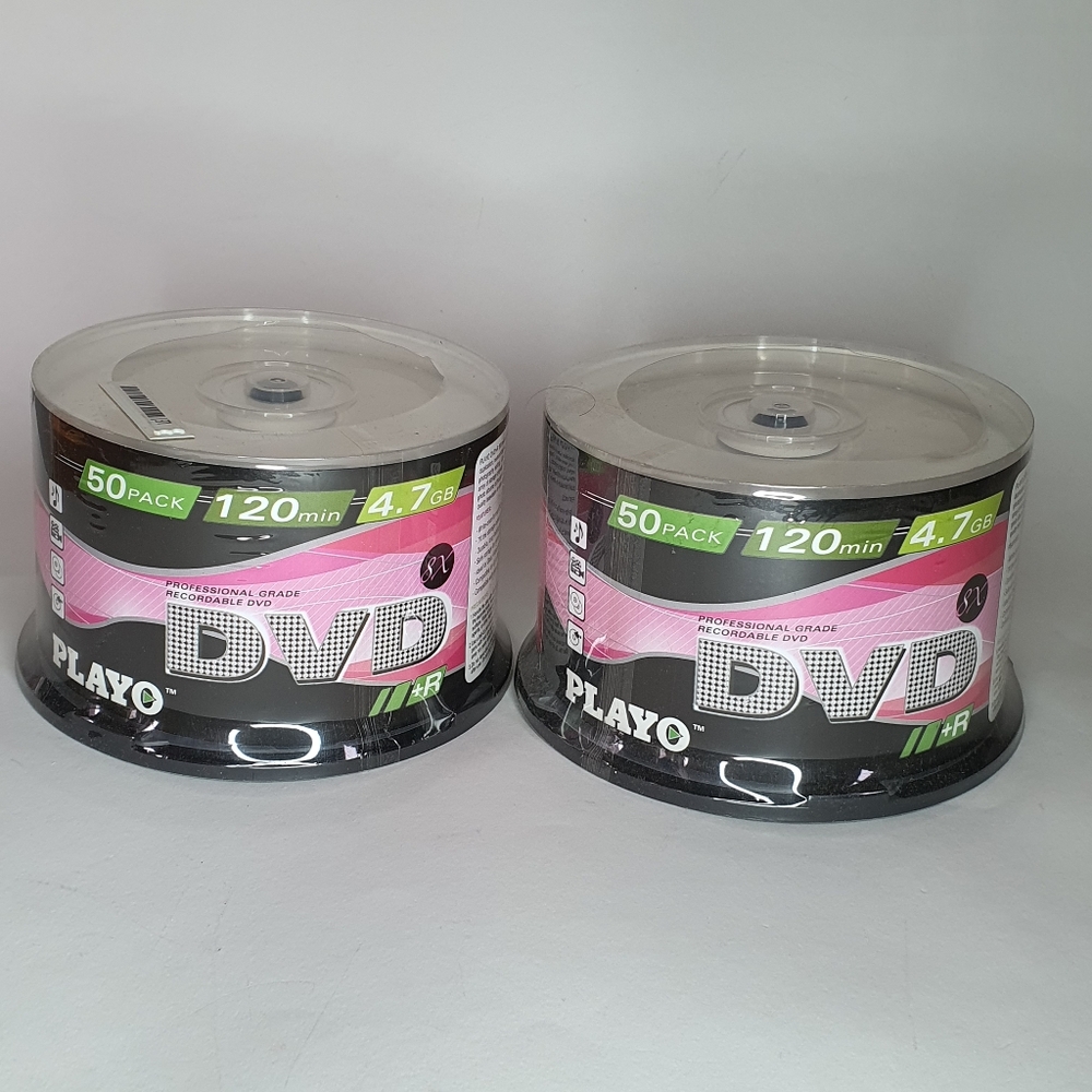TWO NEW IN PACKAGE Playo Single Sided 8x DVD+R Discs (2 x 50)